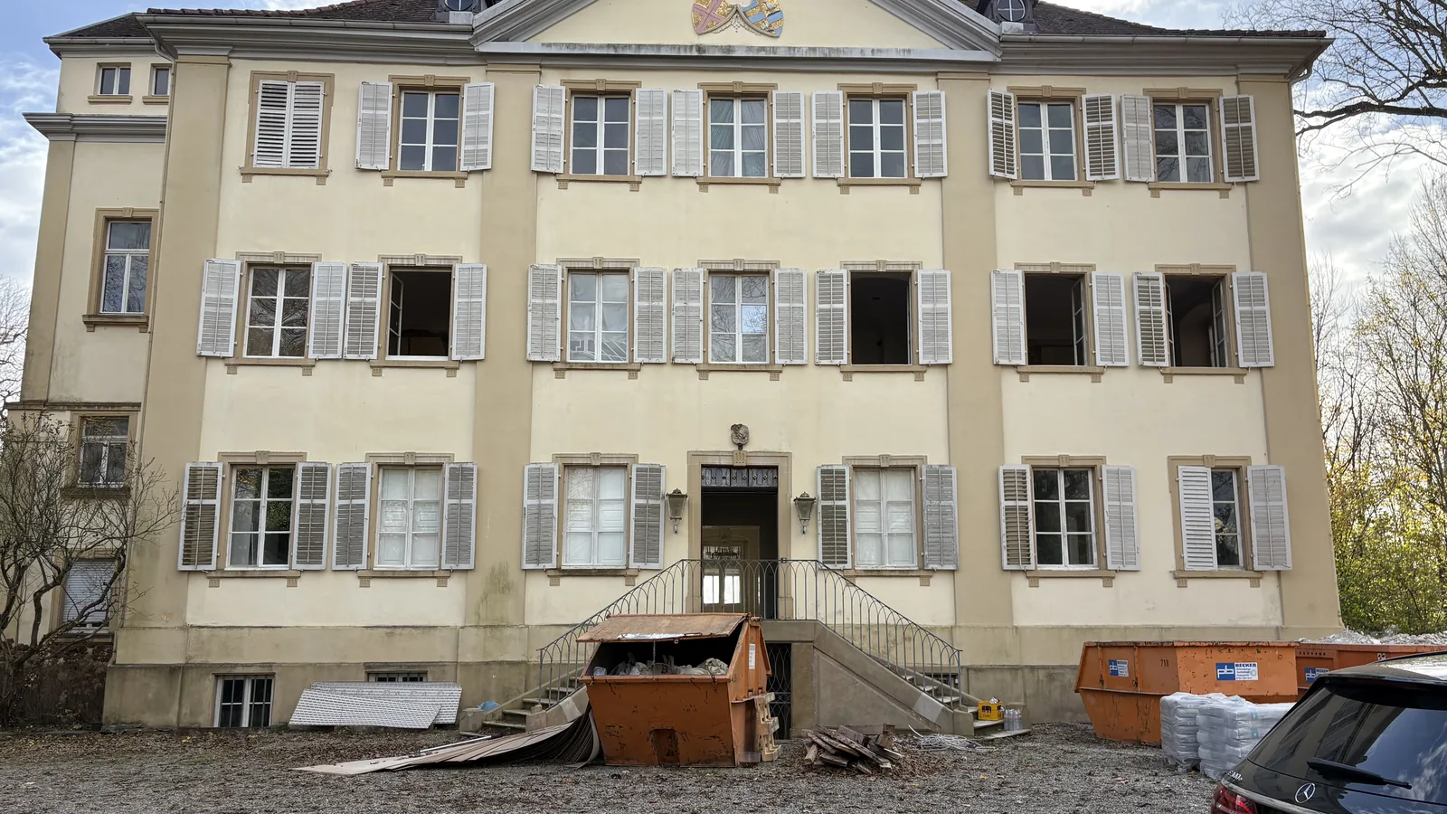 Schloss Hugstetten während der Denkmalsanierung